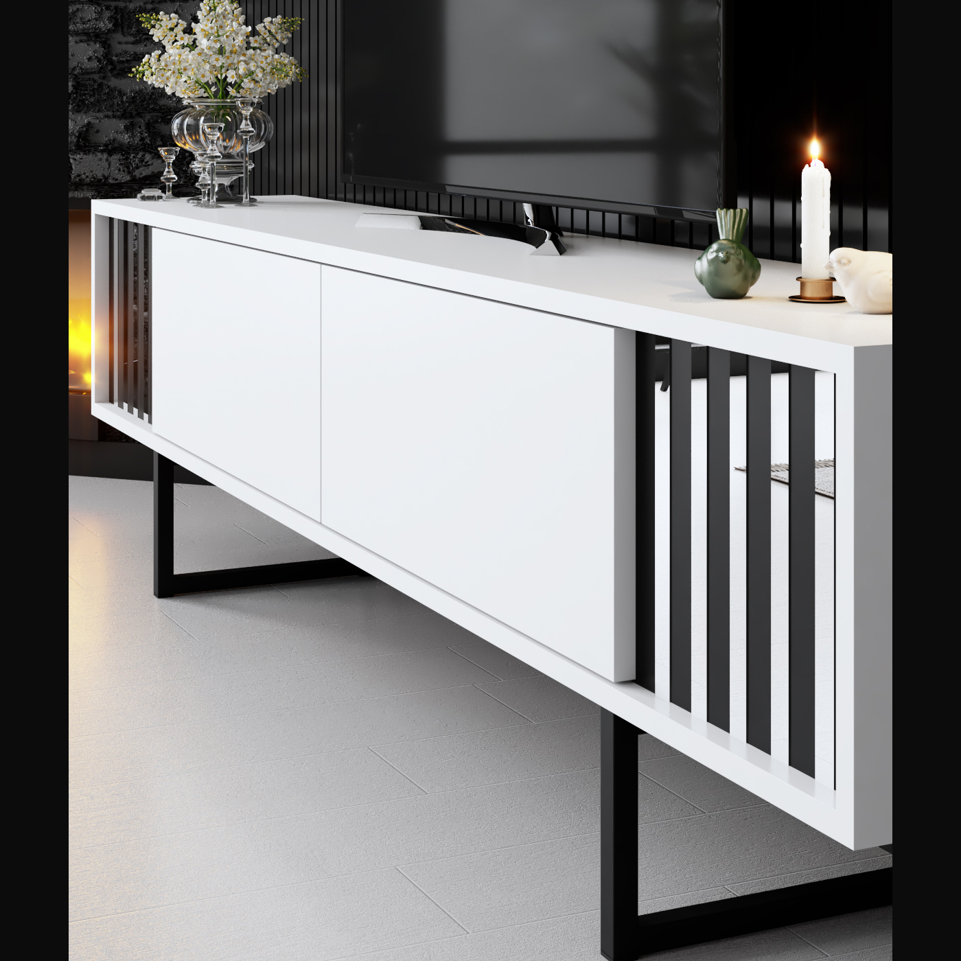 Line Tv Stand White-Chromium 180x30x48 cm