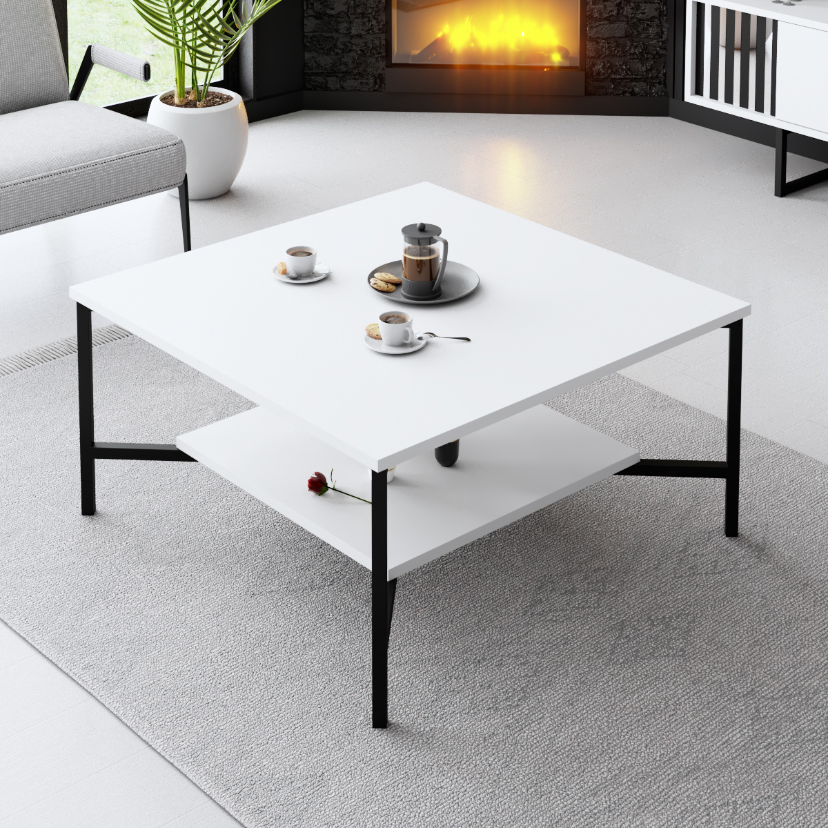 Line Coffee Table White-Chromium 80x80x40 cm