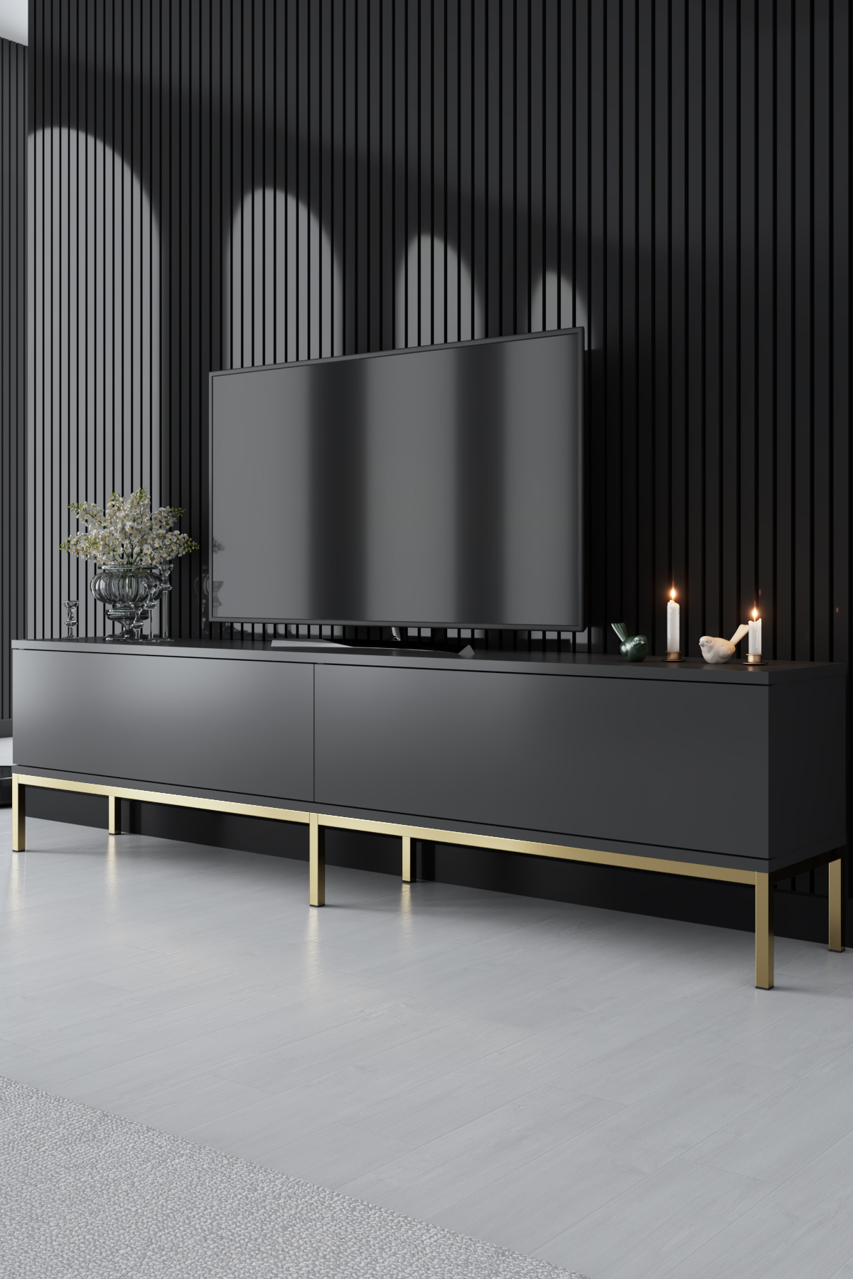 Lord Tv Stand Anthracite-Gold 180x30x47 cm