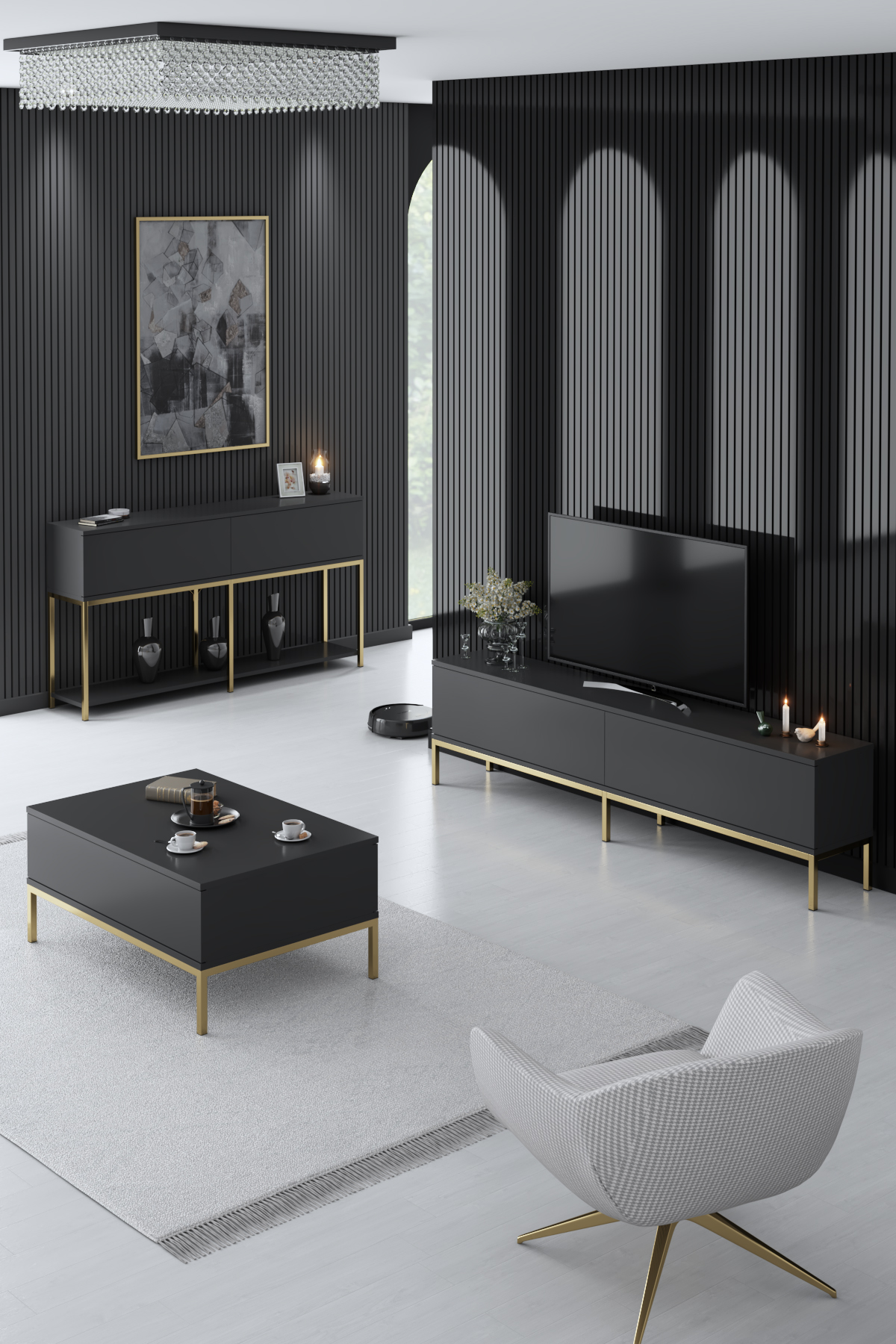 Lord Tv Stand Anthracite-Gold 180x30x47 cm