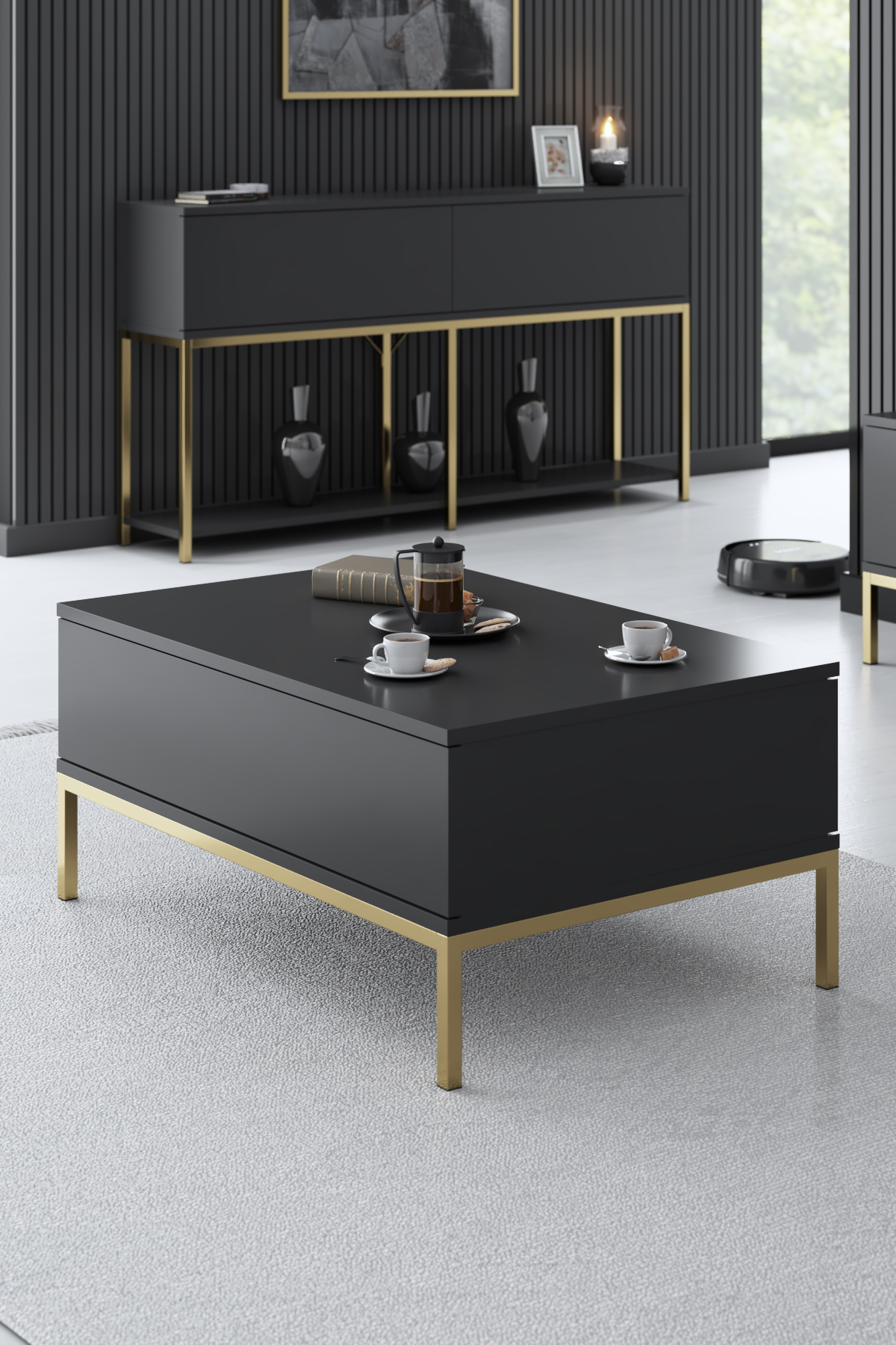 Lord Coffee Table Anthracite-Gold 90x60x40 cm