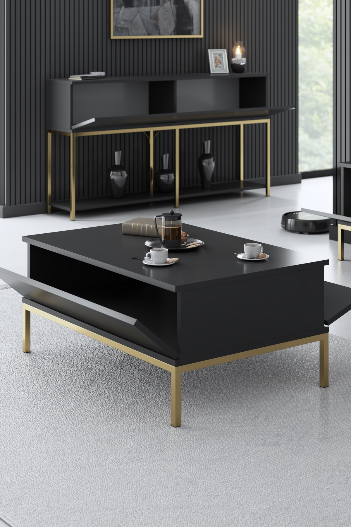 Lord Coffee Table Anthracite-Gold 90x60x40 cm