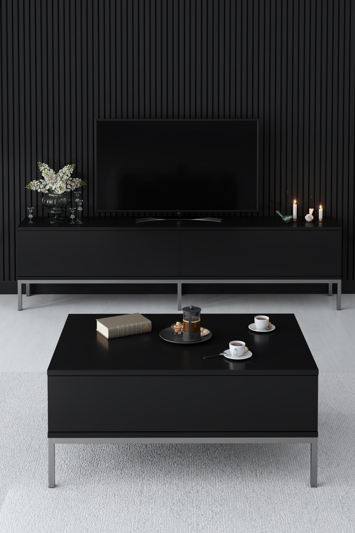 Lord Tv Stand Anthracite-Silver 180x30x47 cm