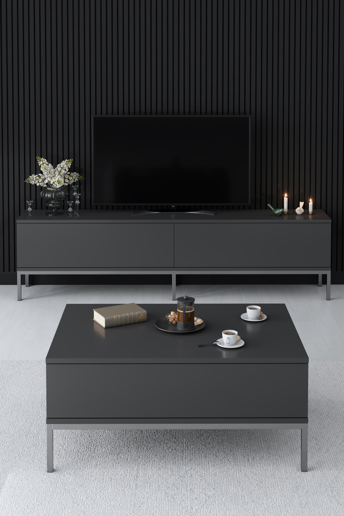 Lord Coffee Table Anthracite-Silver 90x60x40 cm