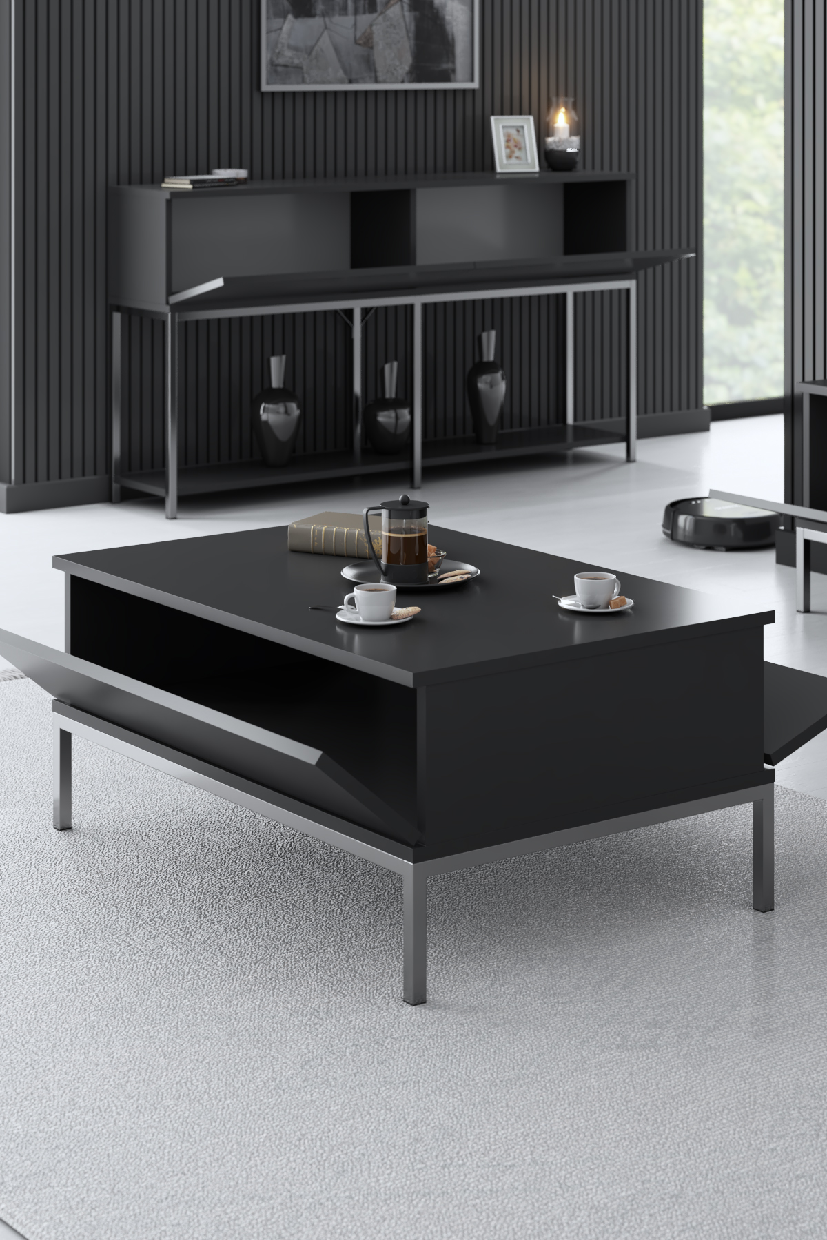 Lord Coffee Table Anthracite-Silver 90x60x40 cm