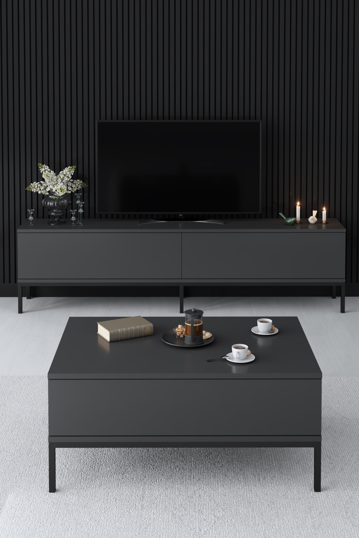 Lord Tv Stand Anthracite-Black 180x30x47 cm