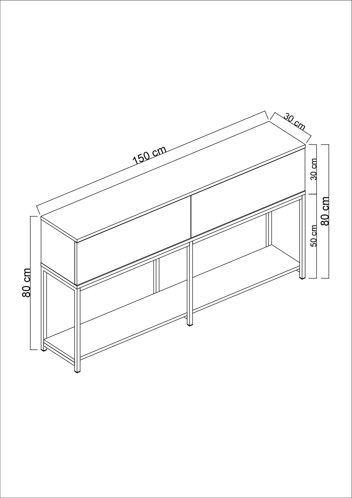 Lord Dresser Anthracite-Black 150x30x80 cm