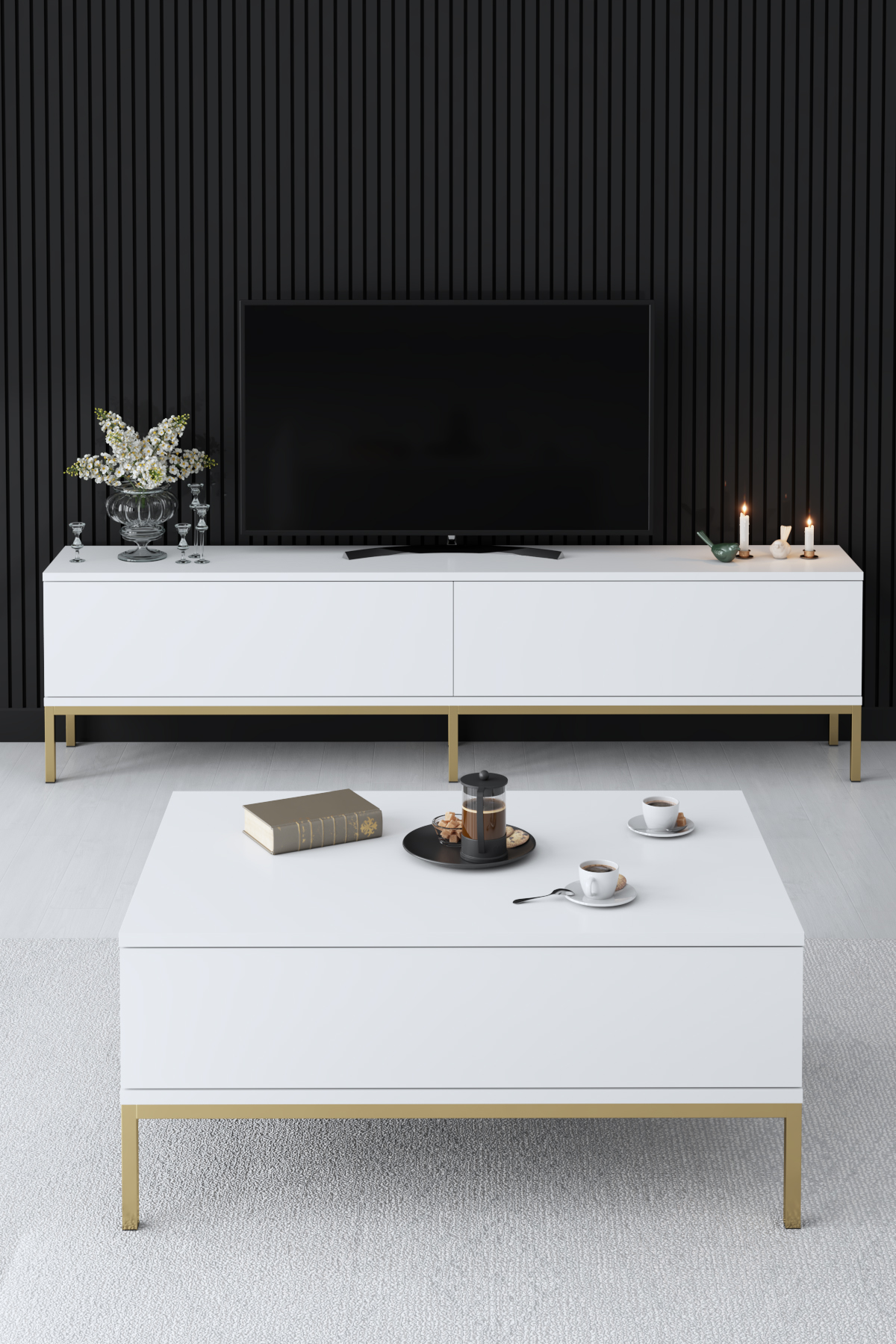 Lord Tv Stand White-Gold 180x30x47 cm