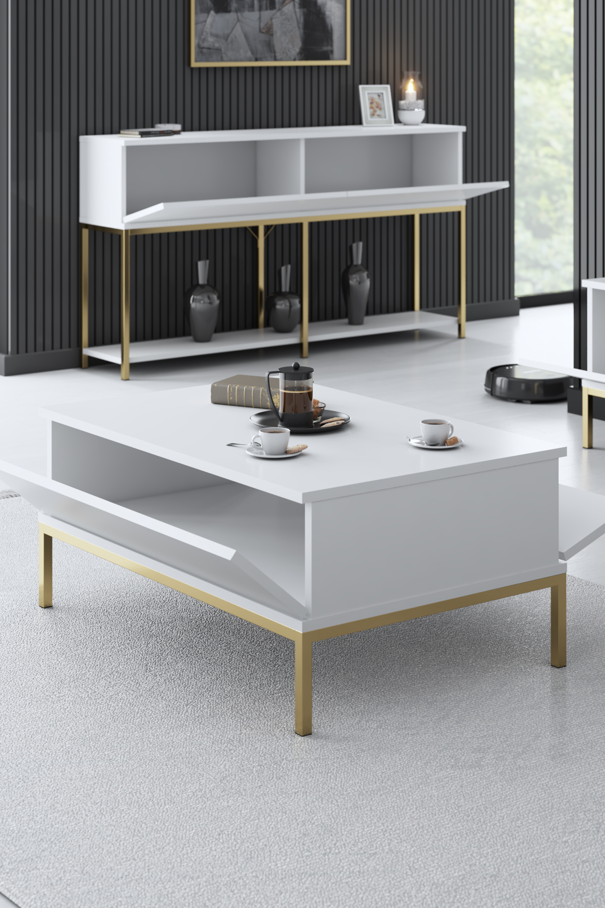 Lord Coffee Table White-Gold 90x60x40 cm