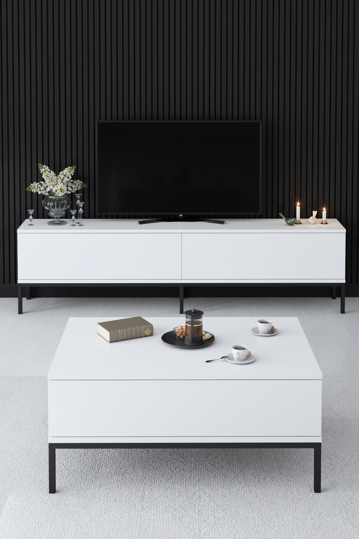 Lord Tv Stand White-Black 180x30x47 cm