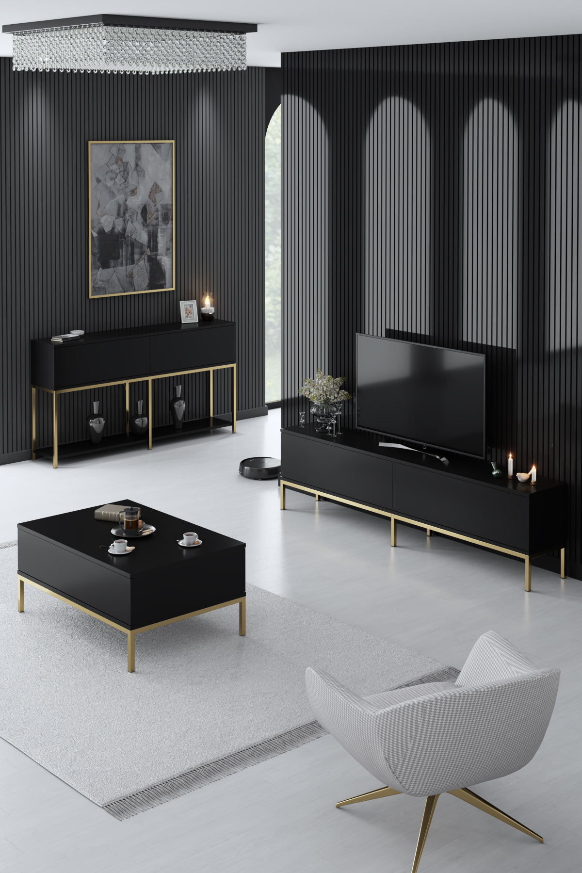 Lord Tv Stand Black-Gold 180x30x47 cm