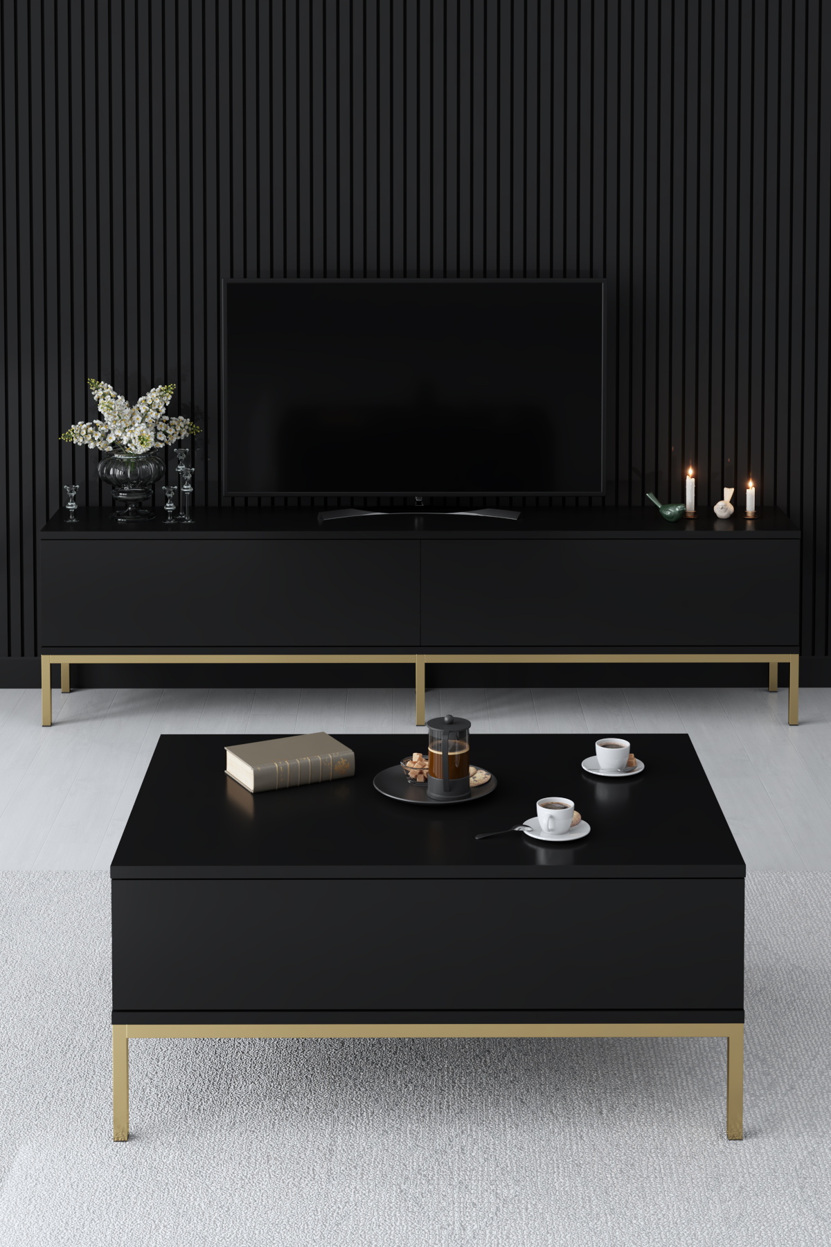 Lord Tv Stand Black-Gold 180x30x47 cm