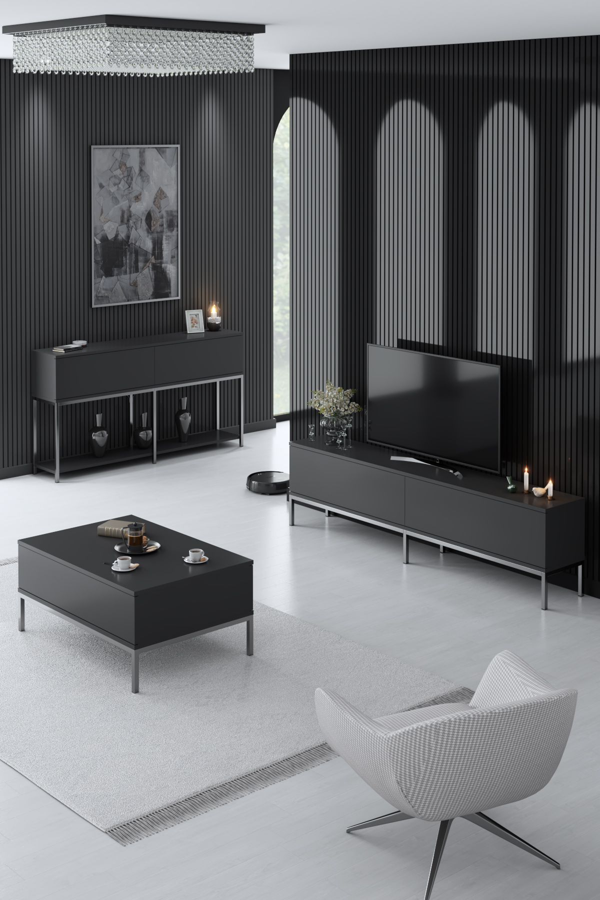 Lord Tv Stand Black-Silver 180x30x47 cm