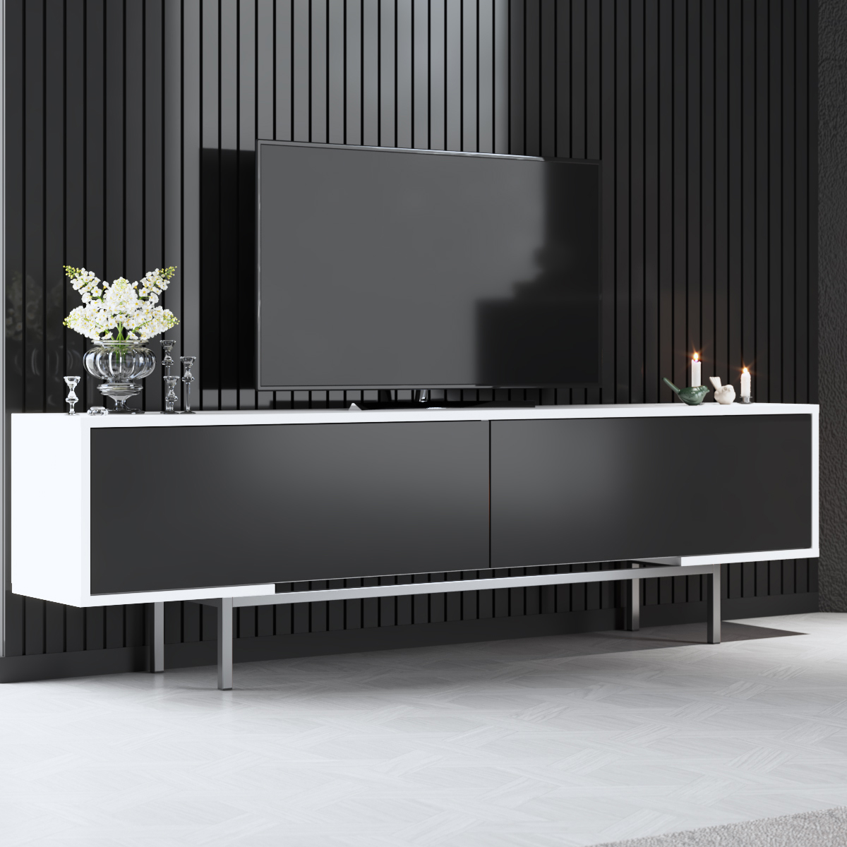 Force Tv Stand Silver-Black 180x30x51 cm