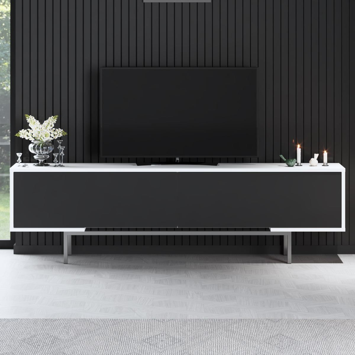 Force Tv Stand Silver-Black 180x30x51 cm