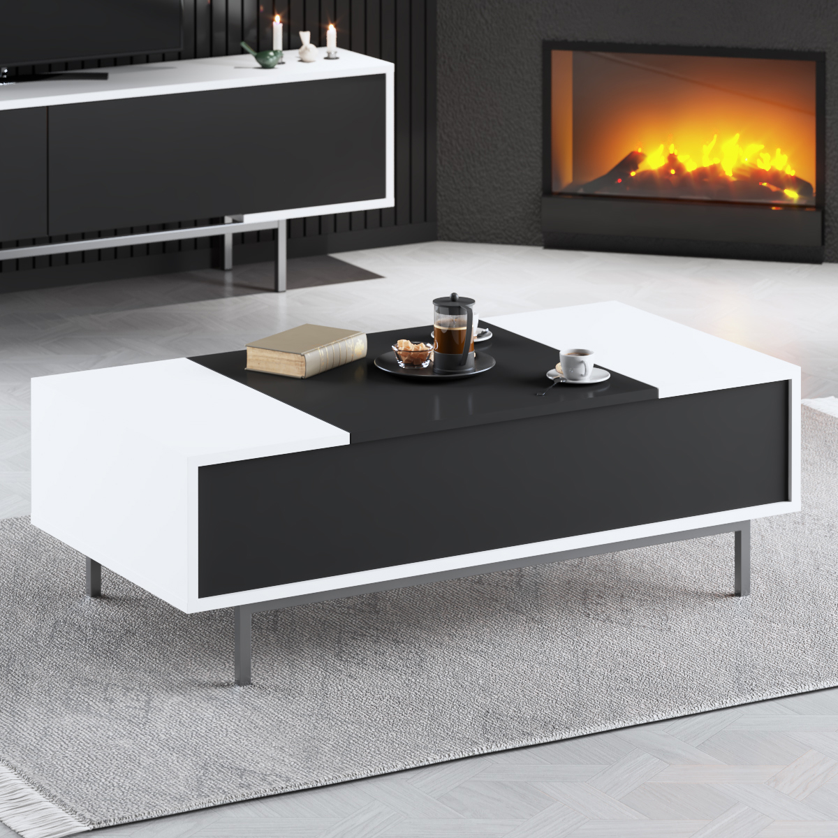 Force Coffee Table Silver-Black 120x60x40 cm