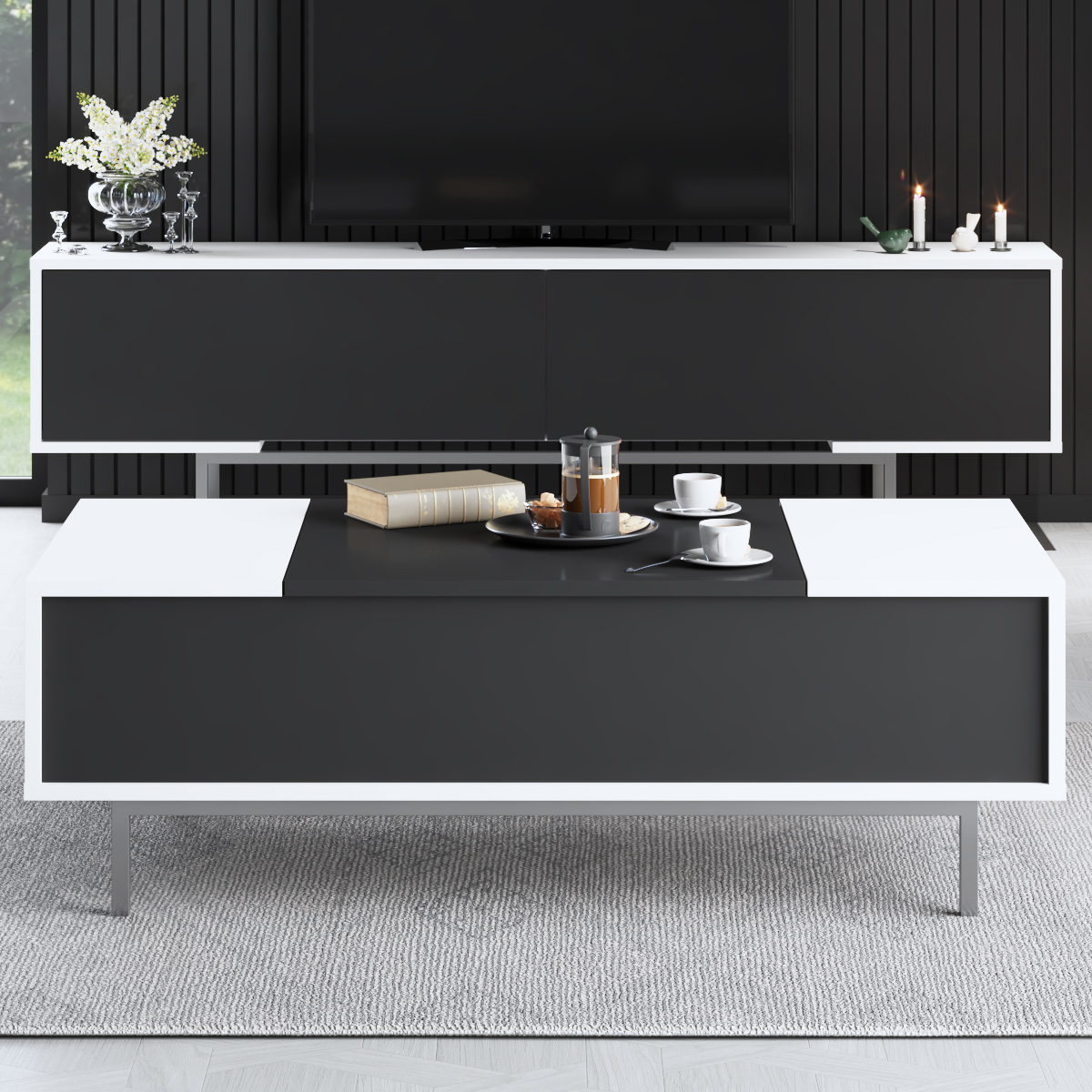 Force Coffee Table Silver-Black 120x60x40 cm