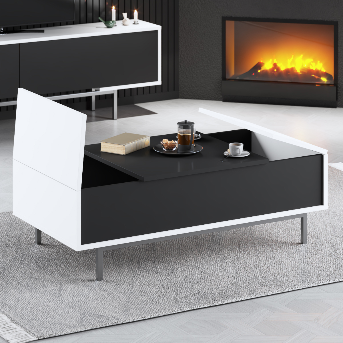 Force Coffee Table Silver-Black 120x60x40 cm