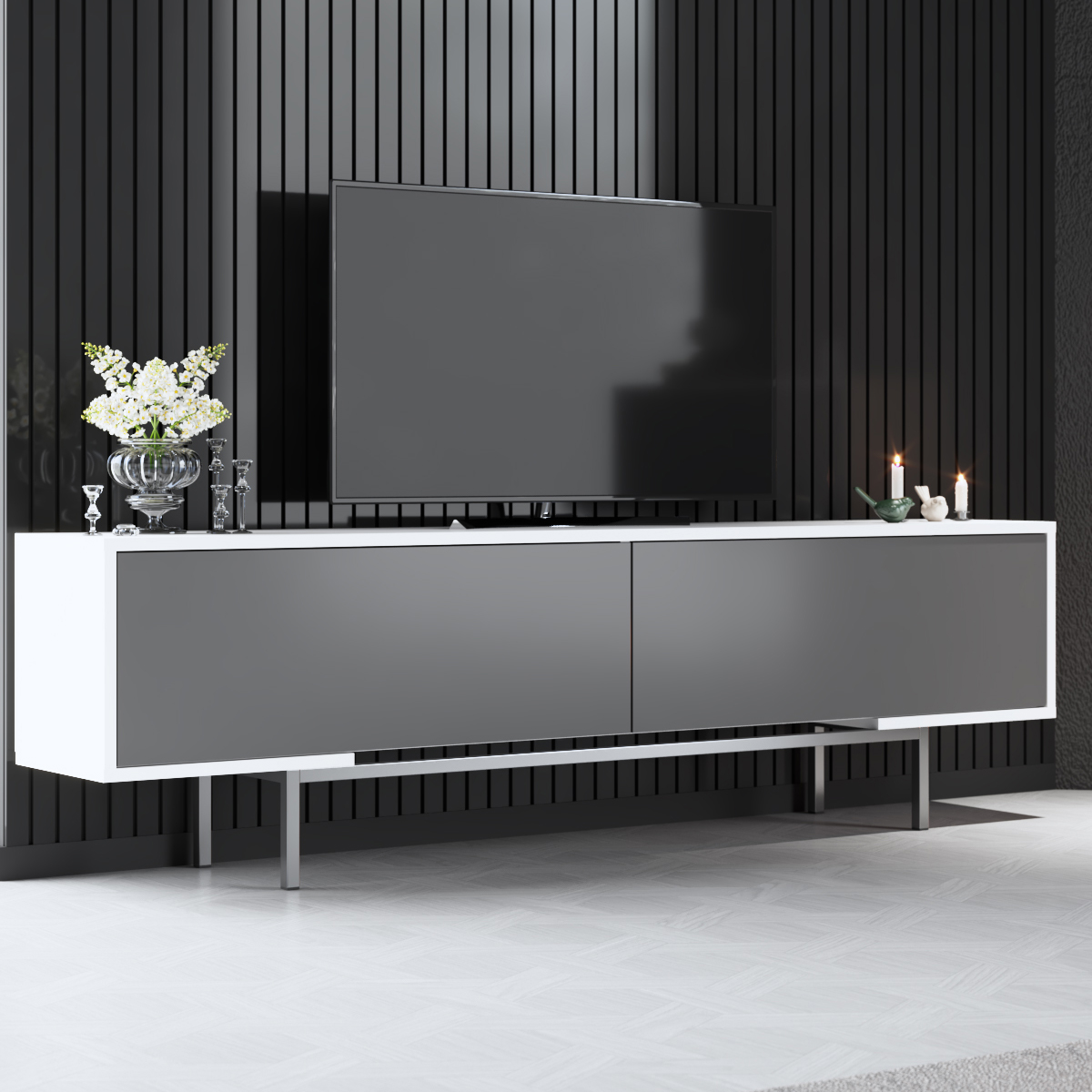 Force Tv Stand Silver-Anthracite 180x30x51 cm