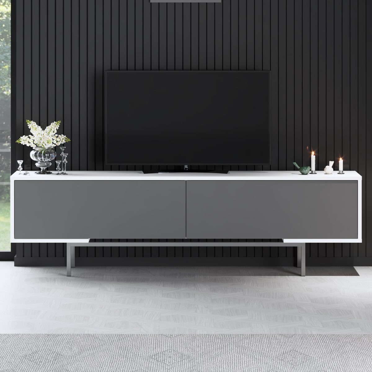 Force Tv Stand Silver-Anthracite 180x30x51 cm