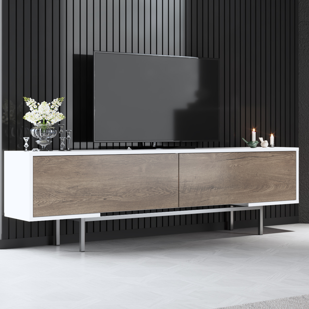 Force Tv Stand Silver-Walnut 180x30x51 cm