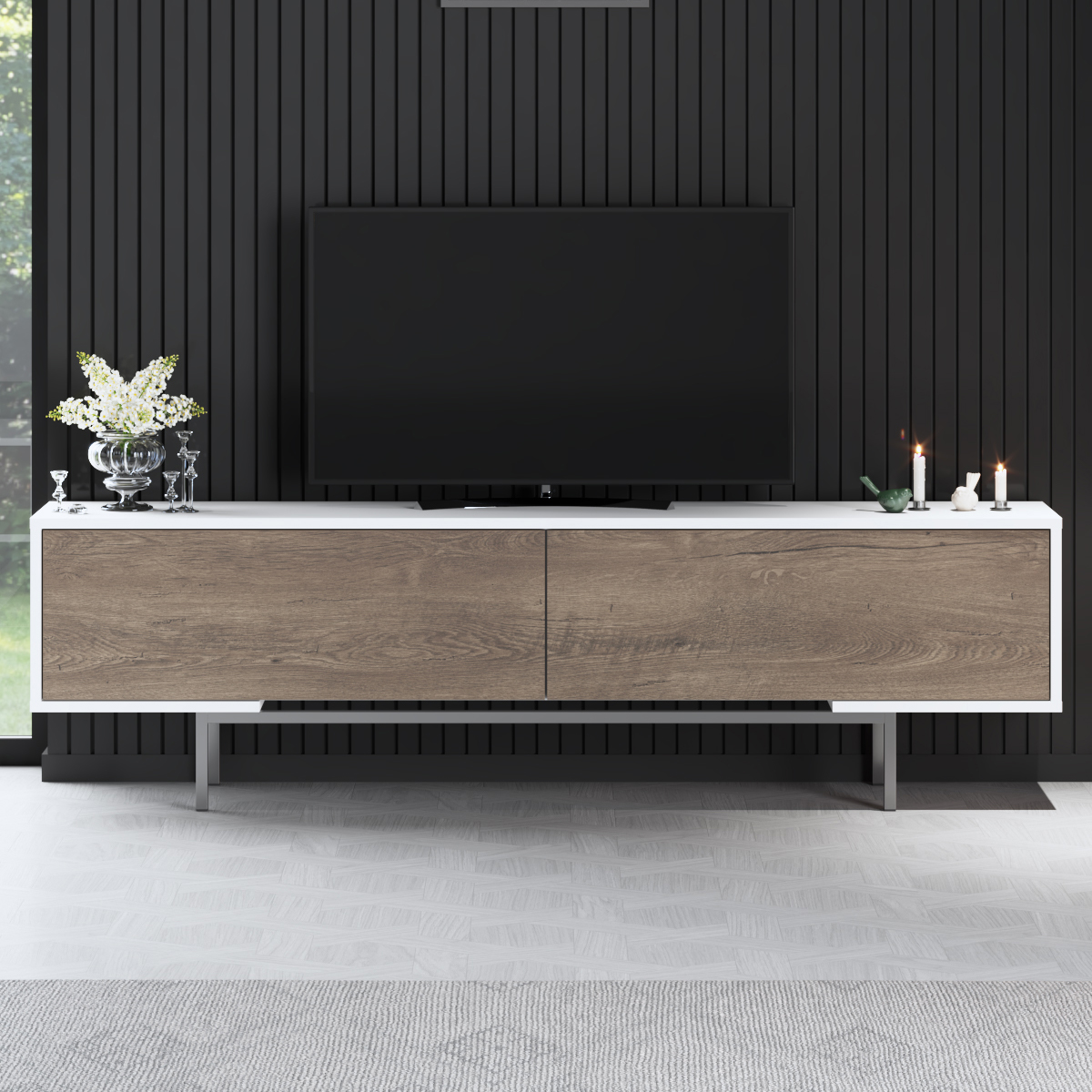 Force Tv Stand Silver-Walnut 180x30x51 cm