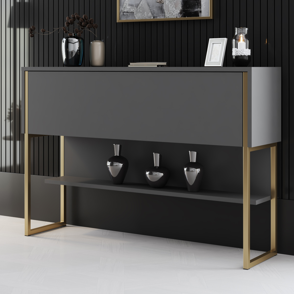 Luxe Dresser Anthracite-Gold 120x30x80 cm