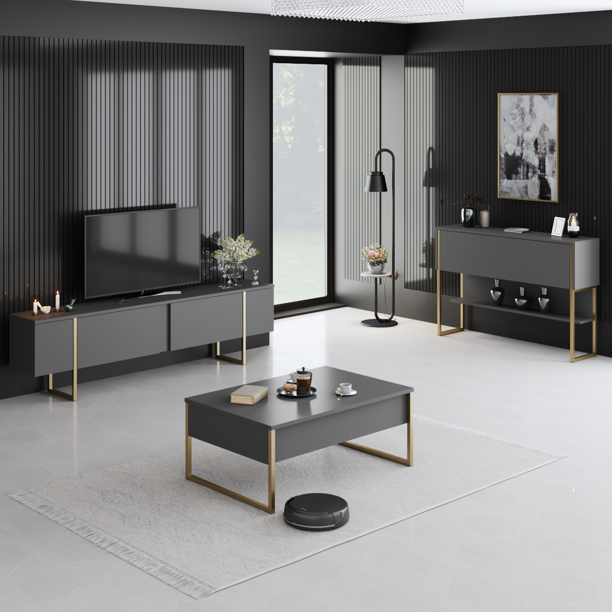 Luxe Dresser Anthracite-Gold 120x30x80 cm