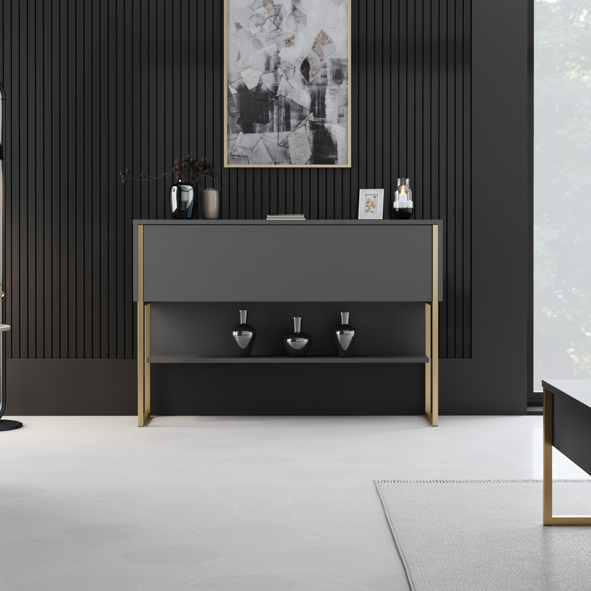 Luxe Dresser Anthracite-Gold 120x30x80 cm