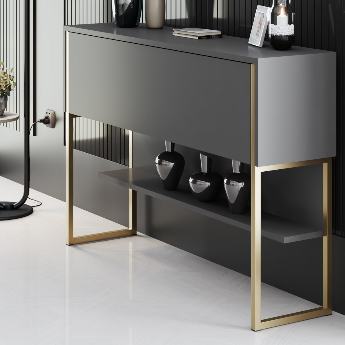 Luxe Dresser Anthracite-Gold 120x30x80 cm