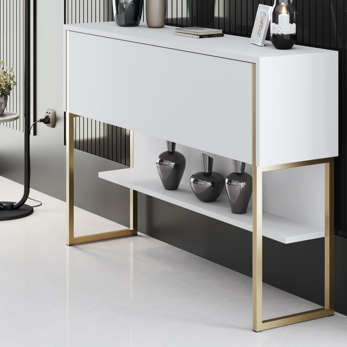 Luxe Dresser White-Gold 120x30x80 cm