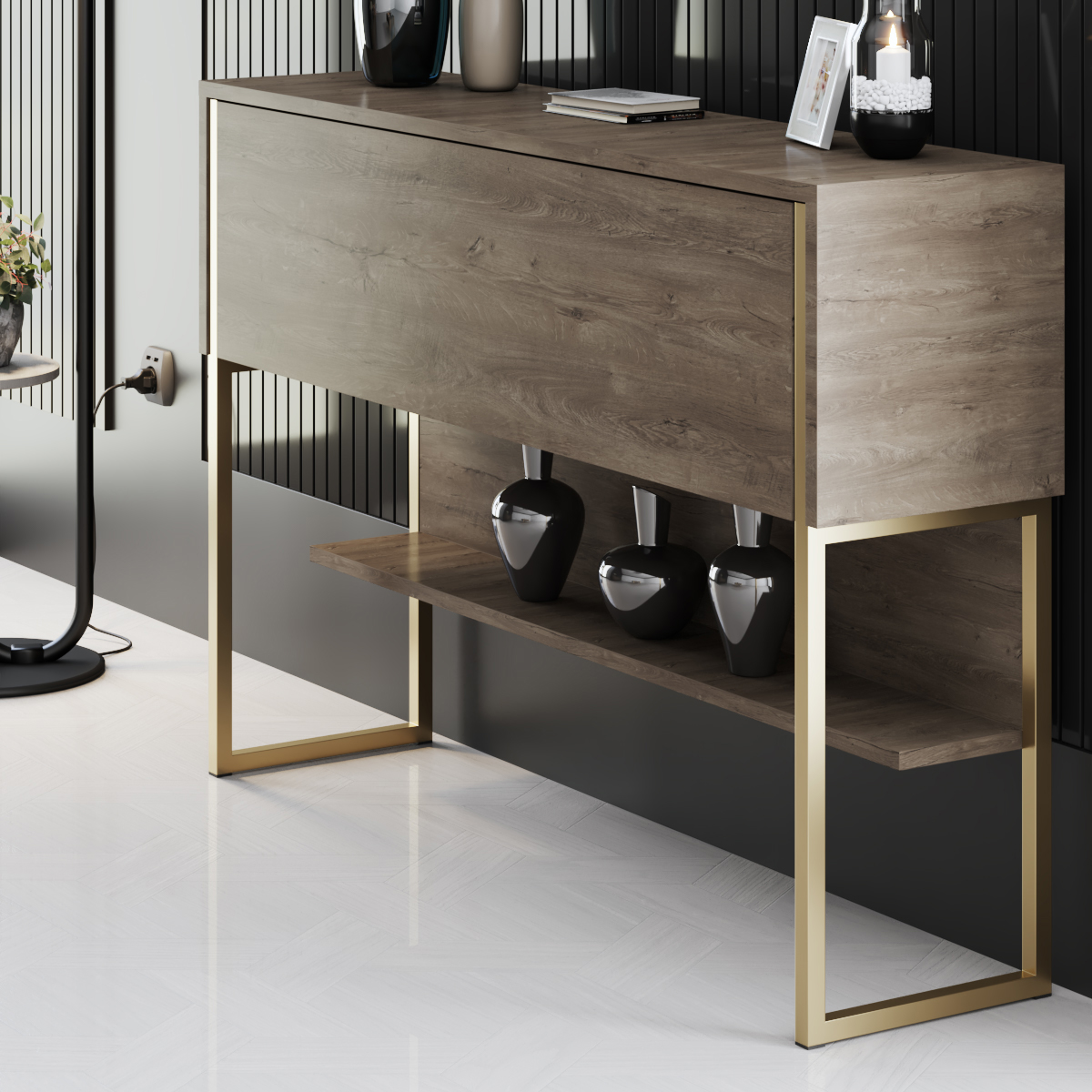 Luxe Dresser Walnut-Gold 120x30x80 cm