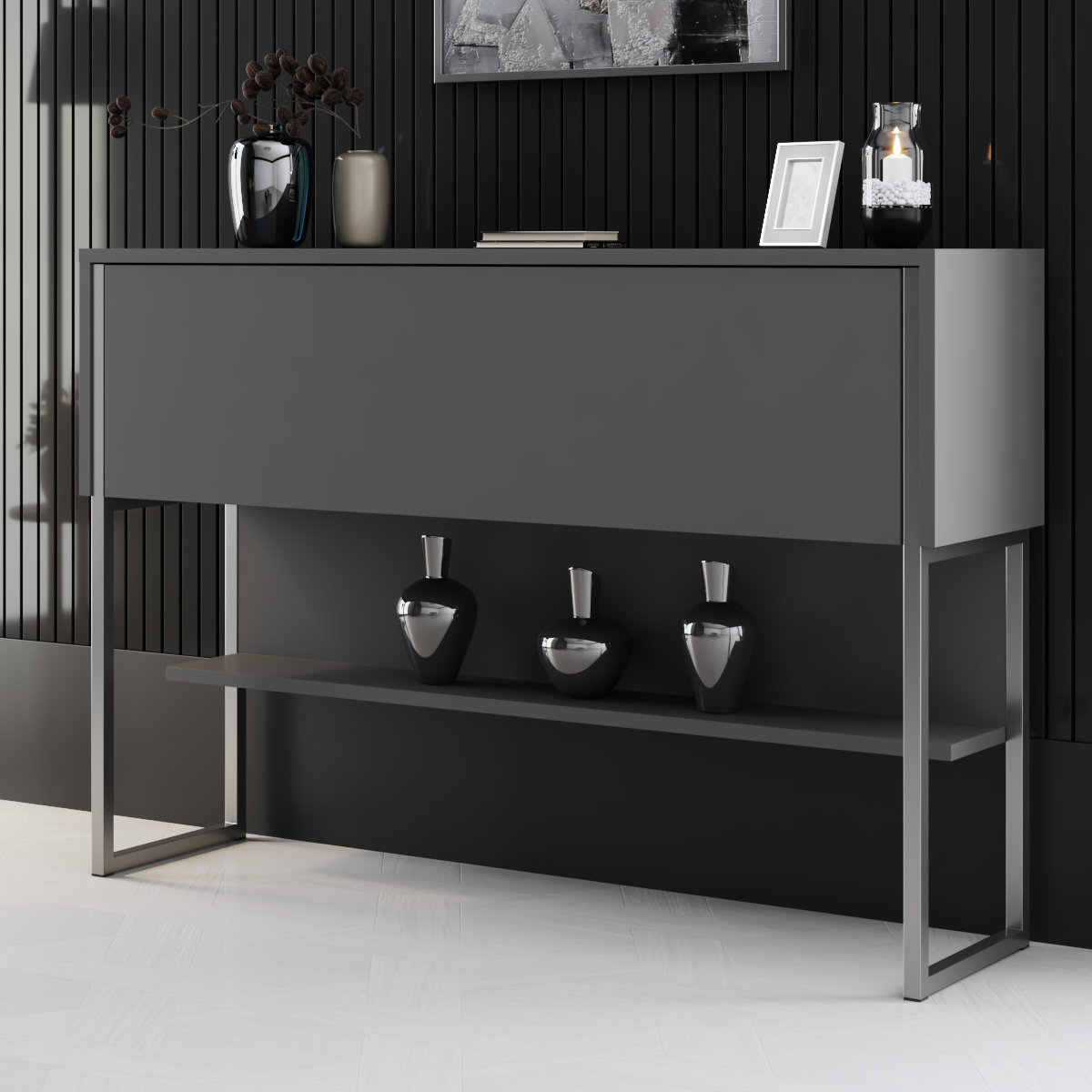 Luxe Dresser Anthracite-Silver 120x30x80 cm