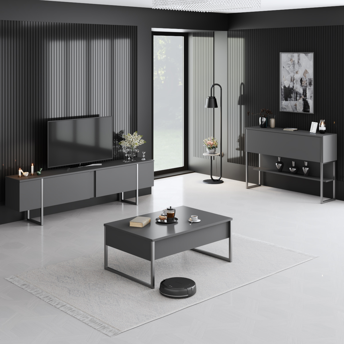 Luxe Dresser Anthracite-Silver 120x30x80 cm