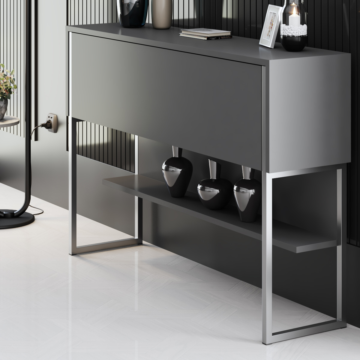 Luxe Dresser Anthracite-Silver 120x30x80 cm