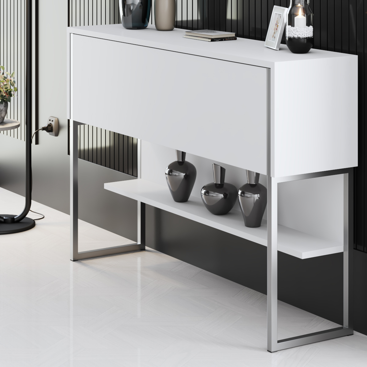 Luxe Dresser White-Silver 120x30x80 cm