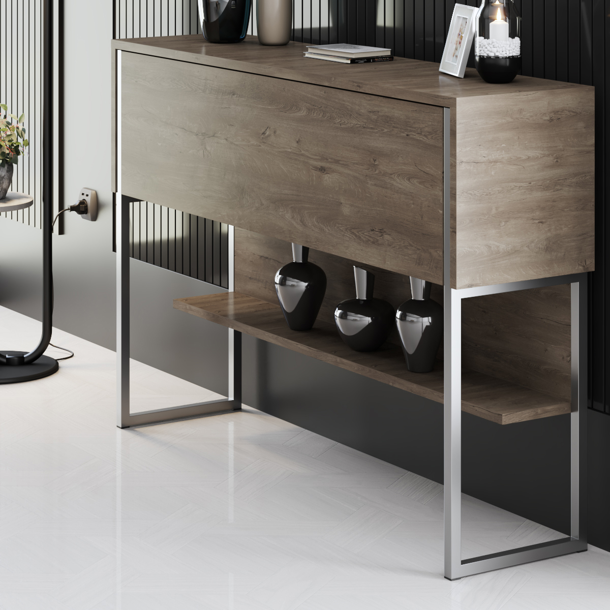 Luxe Dresser Walnut-Silver 120x30x80 cm