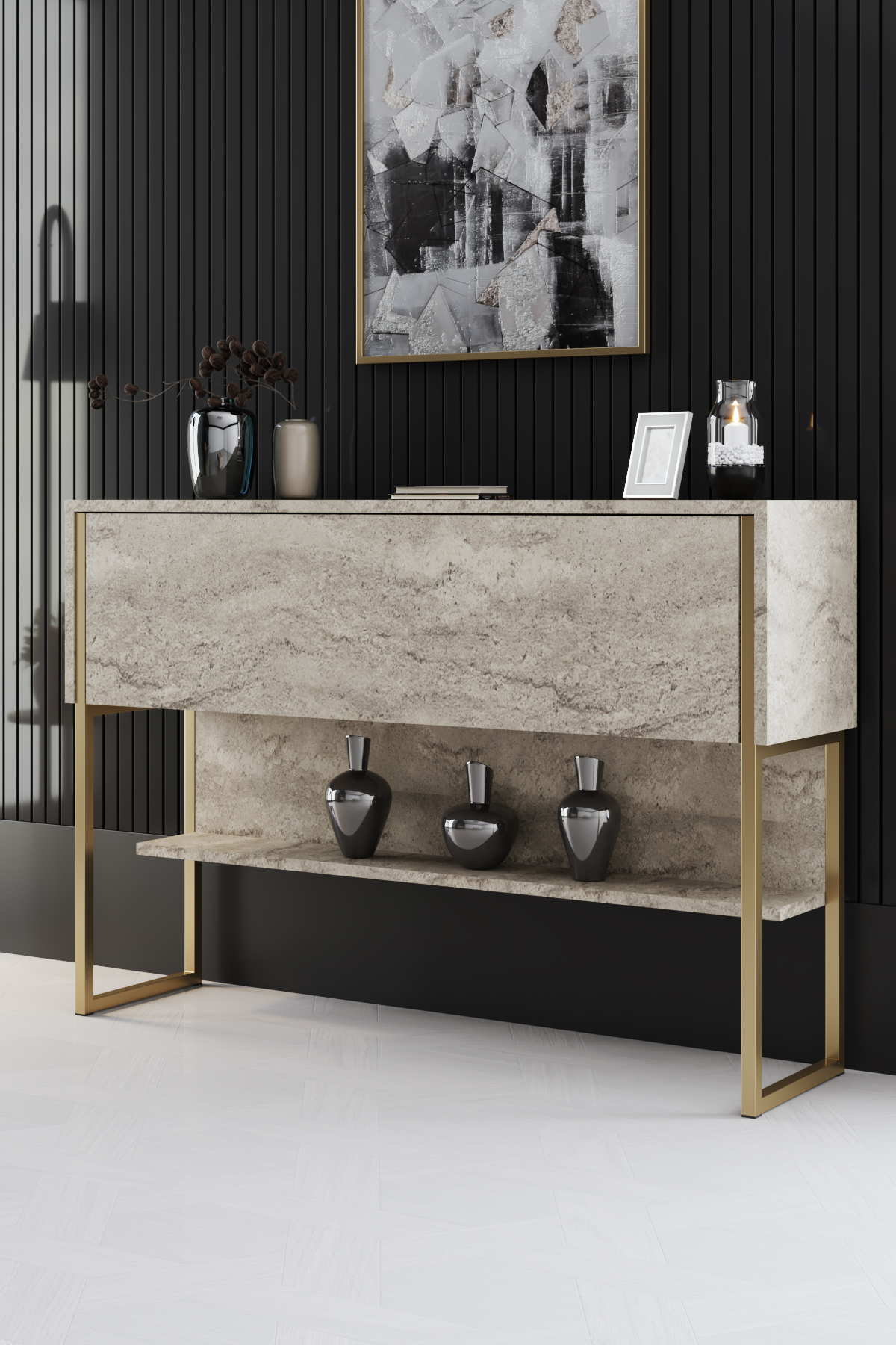 Luxe Dresser Marble-Gold 120x30x80 cm