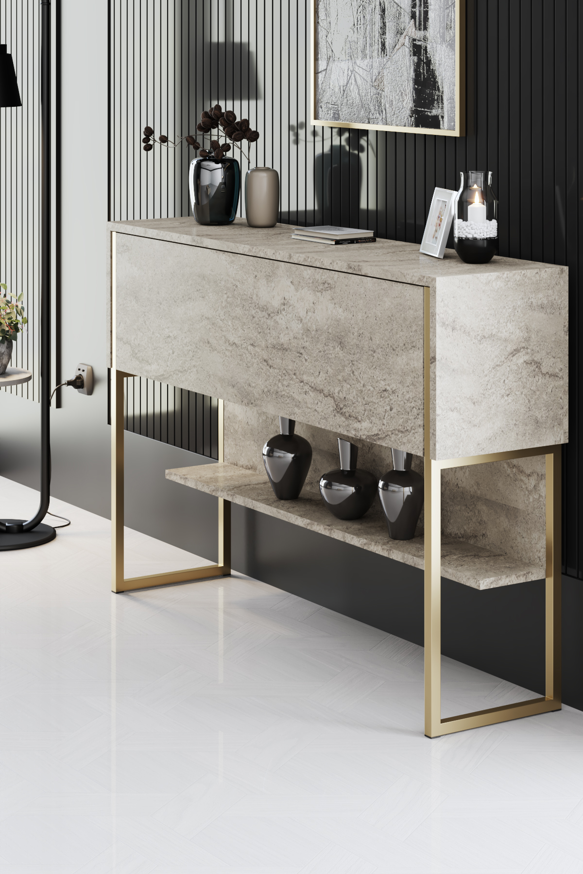 Luxe Dresser Marble-Gold 120x30x80 cm