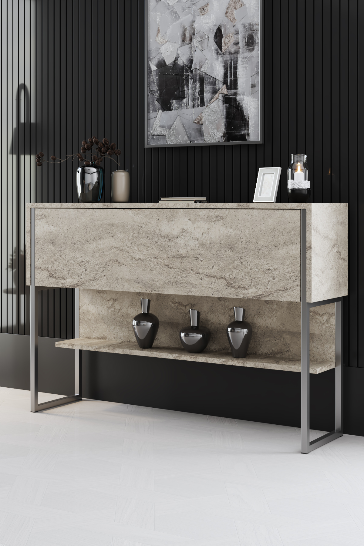 Luxe Dresser Marble-Silver 120x30x80 cm