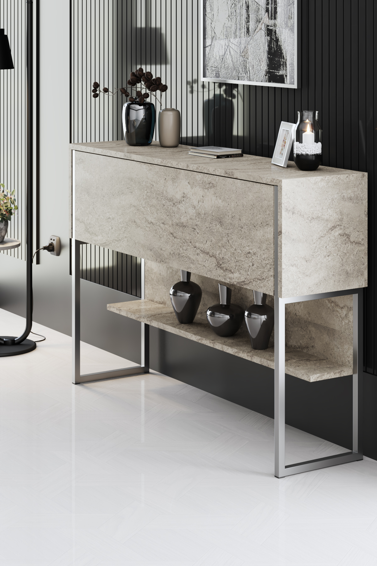 Luxe Dresser Marble-Silver 120x30x80 cm