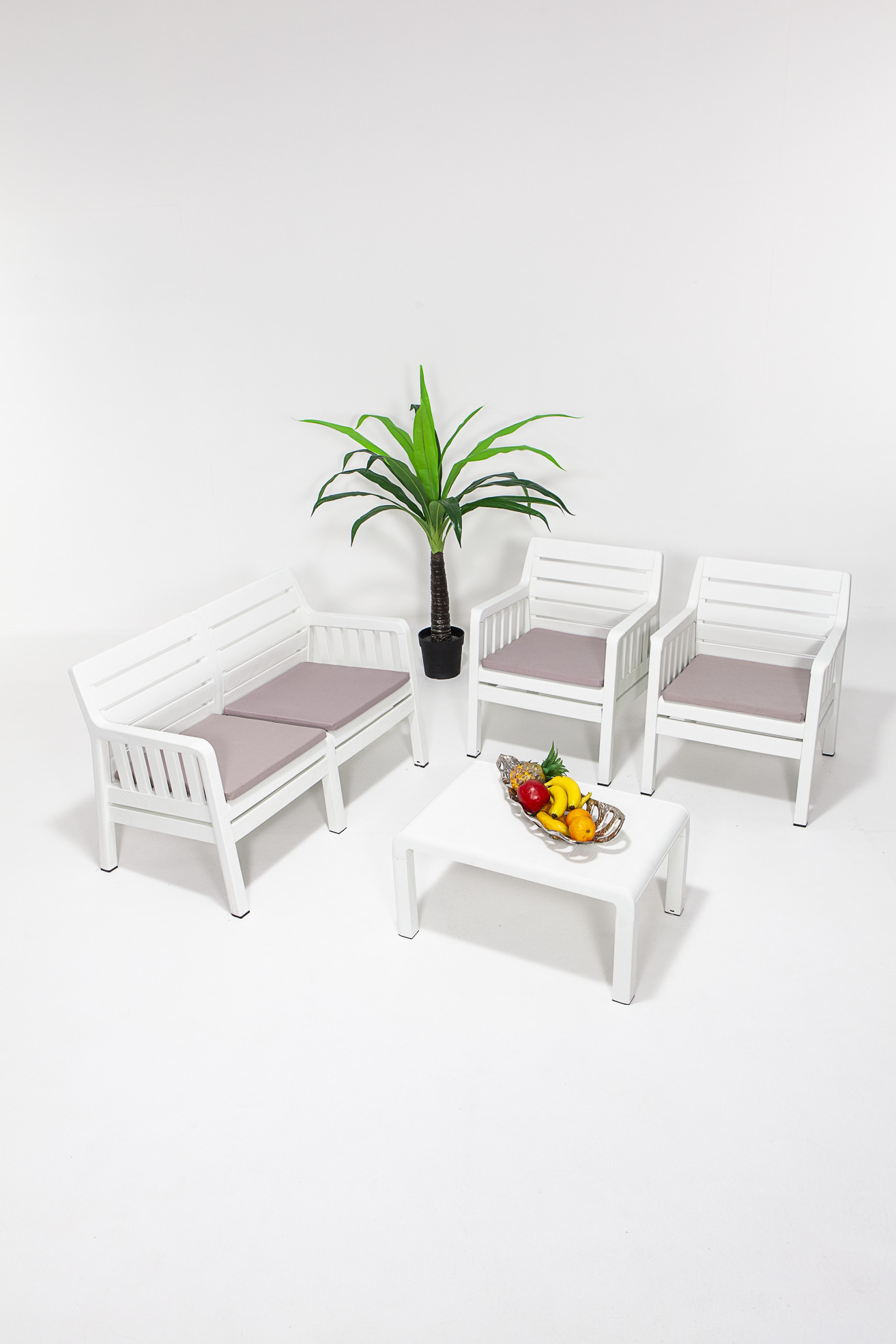 Lara 2+1+1+S Garden Set Balcony - Garden - Terrace Furniture / White